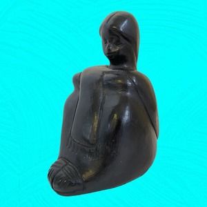 Vintage Oaxaca Mexico Black Pottery Folk Art Sculpture Figurine Sleeping Girl